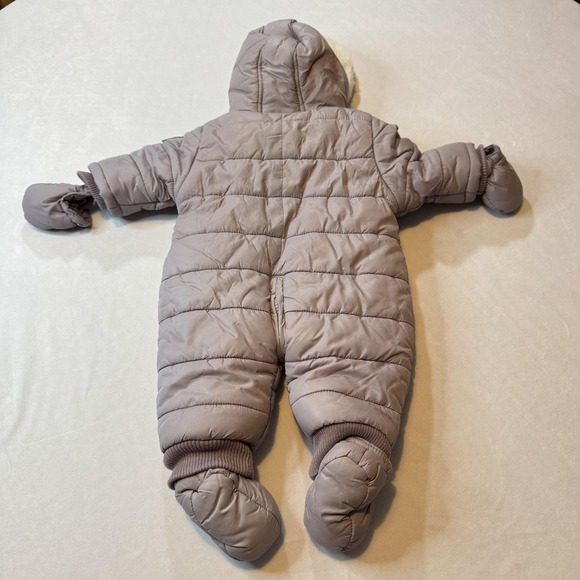 Bout'chou Snowsuit Baby 3 Months Taupe Hooded Fleece Lined Bunting Suit - Picture 4 of 10